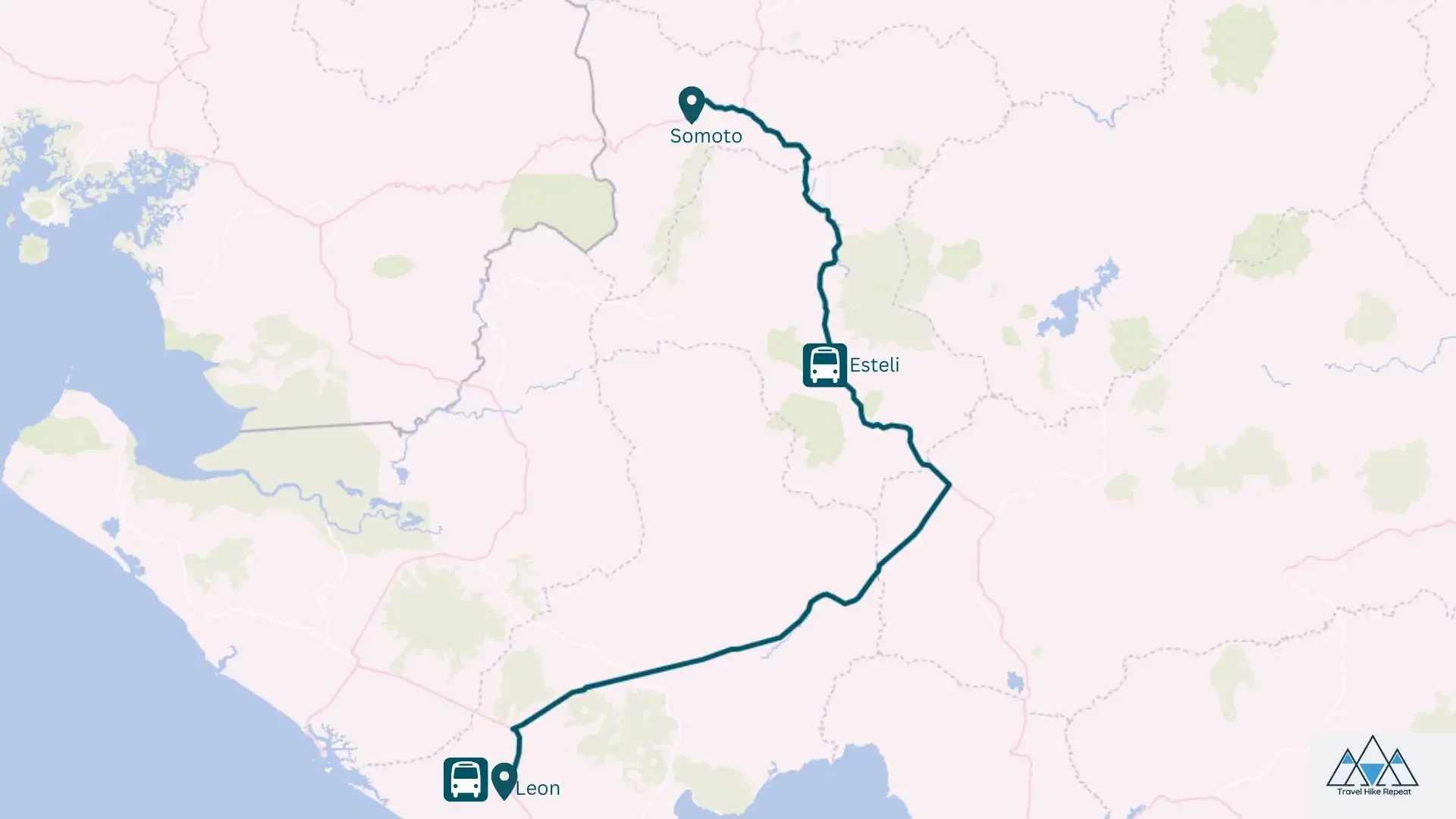 Nicaragua-Leon-to-Somoto-Map